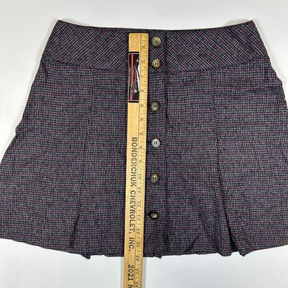 County Seat Jeanswear Vintage Plaid Button Front Mini Skirt Navy Burgundy 7/8 - Picture 6 of 7